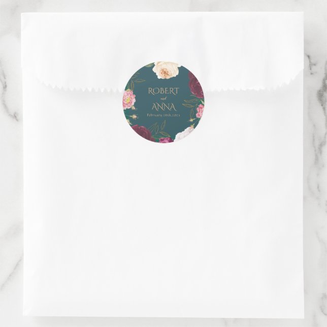 Sticker Rond Emerald Green et or Floral Mariage (Sac)