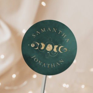 Sticker Rond Emerald Green & Faux Gold Tarot Mariage céleste