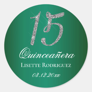 Sticker Rond Emerald Green Faux Parties scintillant 15 Quincean