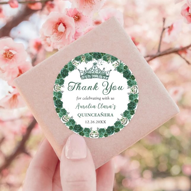 Sticker Rond Emerald Green Floral Quinceañera (Créateur téléchargé)