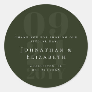 Sticker Rond Emerald Green Minimalist Bold Type Wedding Favor