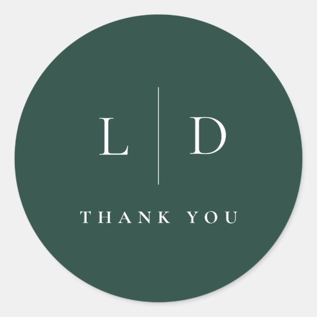 Sticker Rond Emerald Green Minimaliste Monogramme mariage Favor (Devant)