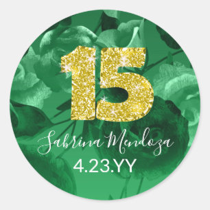 Sticker Rond Emerald Green Quinceanera Gold #15