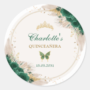 Sticker Rond Emerald Green Quinceanera Princess Miss Quince 15