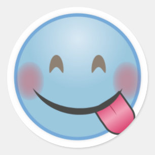 Sticker Rond Emoji bleu font face avec la langue collant drôle