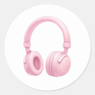 Sticker Rond Émoji Casque Rose – Icône Adorable d'Amateur de Mu