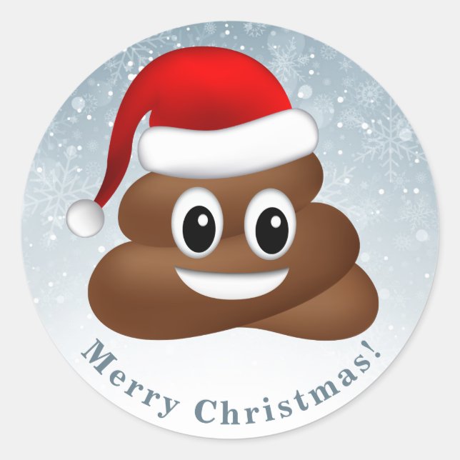 Sticker Rond emoji de noël poo avec chapeau santa (Devant)
