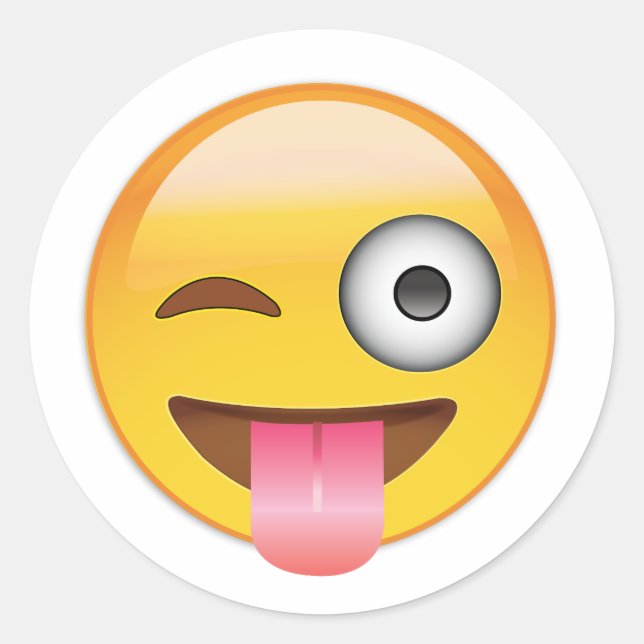 Sticker Rond Emoji - Face Avec La Langue (Devant)
