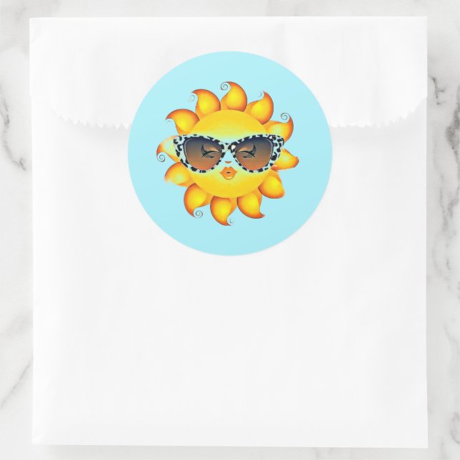 Sticker Rond Emoji Girl Lunettes de soleil ronde Sky Blue Stick (Sac)