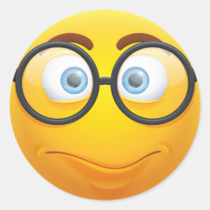 Sticker Rond Emoji jaune 3D indifférent avec lunettes