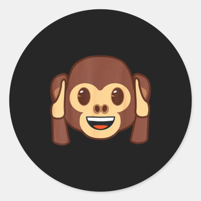 Sticker Rond Emoji Monkey Holding Ears Yellow Smile Face  (Devant)