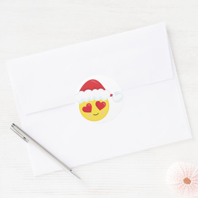 Sticker Rond Emoji Santa aux yeux amoureux Noël (Enveloppe)