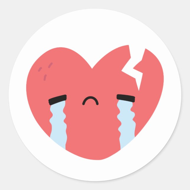 Sticker Rond Emoji visage cœur brisé triste pleurant (Devant)