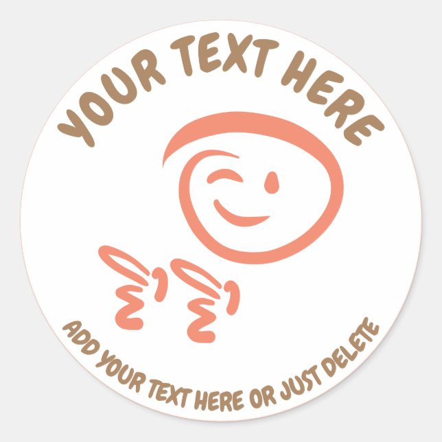 Sticker Rond Emoji Winking Face avec Modèle Doodle Fingerguns (Devant)