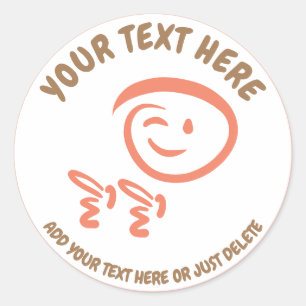 Sticker Rond Emoji Winking Face avec Modèle Doodle Fingerguns