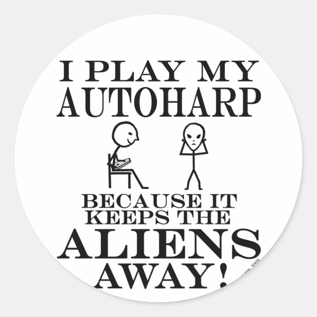 Sticker Rond Empêche les Aliens d'Autoharp (Devant)