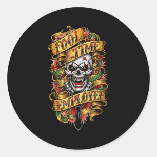 Sticker Rond Employé de temps fou humour de bureau drôle