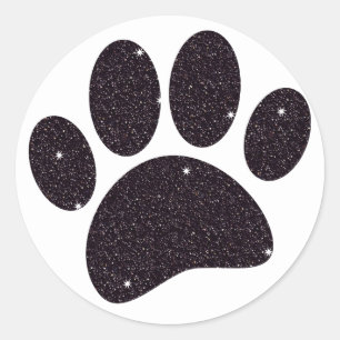 Sticker Rond Empreinte de chien de Parties scintillant noire