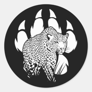 Sticker Rond Empreinte de la Panthère noire et blanche Concept