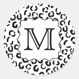 Sticker Rond Empreinte de léopard de monogramme personnalisé no