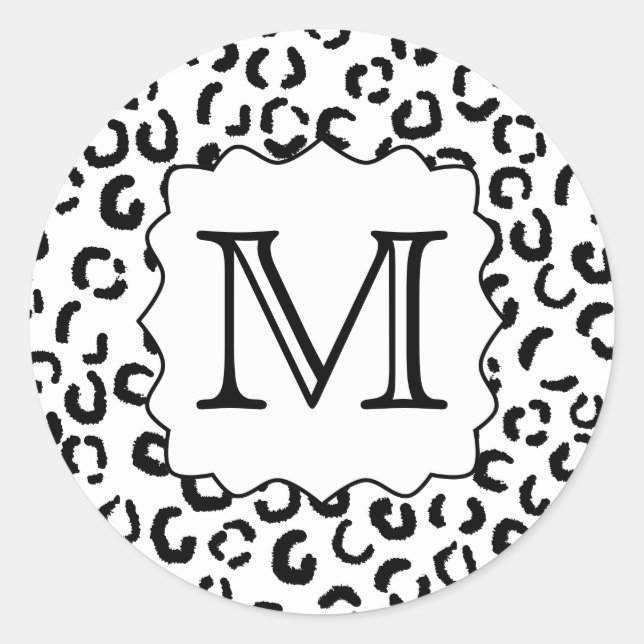Sticker Rond Empreinte de léopard de monogramme personnalisé no (Devant)