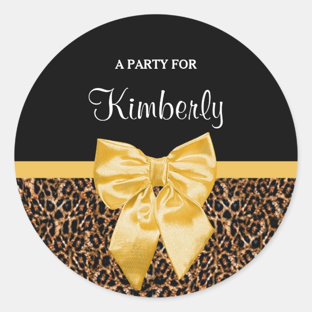 Sticker Rond Empreinte de léopard élégant Elegant Bow et nom (Devant)