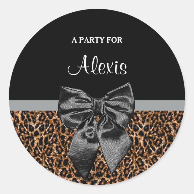 Sticker Rond Empreinte de léopard élégant Élégant Noir Bow Nom  (Devant)