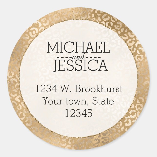 Sticker Rond Empreinte de léopard Gold Glam Adresse personnalis (Devant)