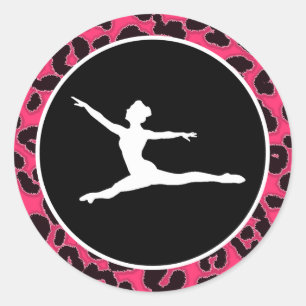 Sticker Rond Empreinte de léopard rose chaud; danseuse de balle