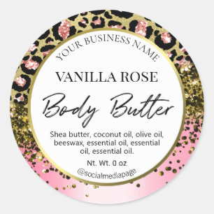 Sticker Rond Empreinte de léopard rose or blanc  Beurre Étiquet