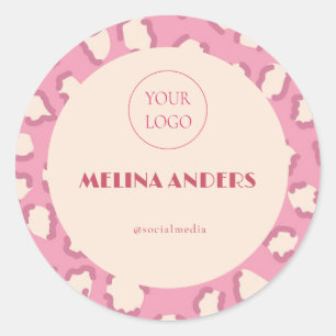 Sticker Rond Empreinte de léopard rose rétro