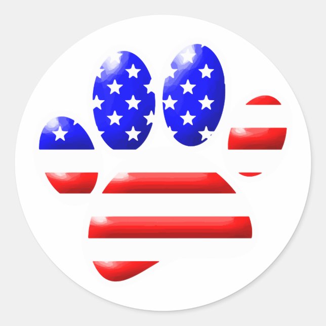 Sticker Rond EMPREINTE DE PATTE américain du Drapeau (Devant)
