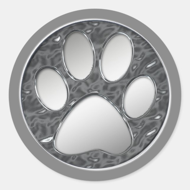 STICKER ROND EMPREINTE DE PATTE ARGENT ET CHROME (Devant)