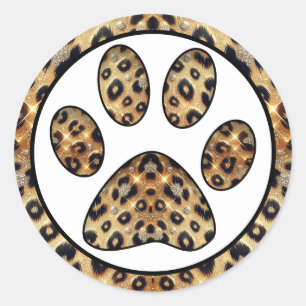 Sticker Rond Empreinte de patte avec étincelle Léopard Noir et 