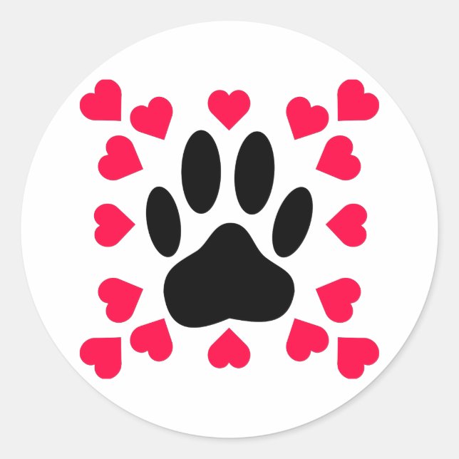 Sticker Rond Empreinte de patte Chien Noir Avec Formes Cardiaqu (Devant)