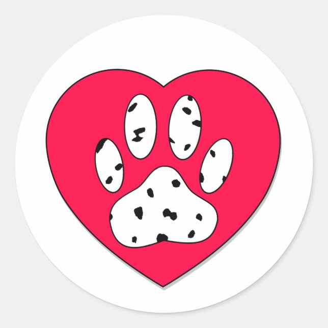 Sticker Rond Empreinte de patte dalmate dans le coeur rouge (Devant)