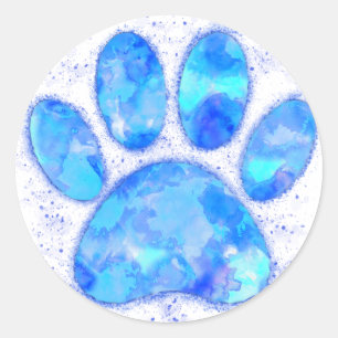 Sticker Rond Empreinte de patte d'aquarelle bleu