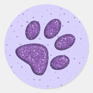 Sticker Rond empreinte de patte de chat mousseux - violet