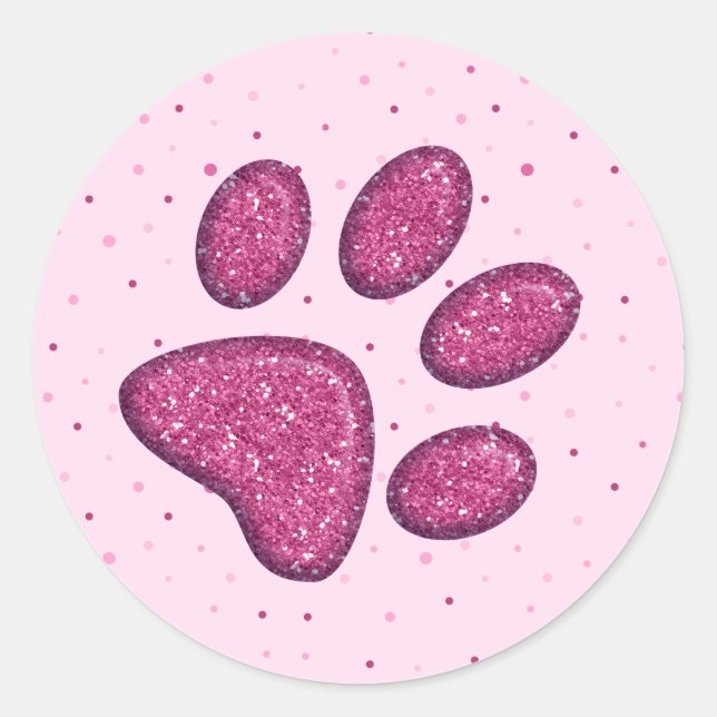 Sticker Rond empreinte de patte de chat pétillant - rose (Devant)