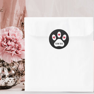 Sticker Rond Empreinte de Patte de Chien avec Cœur, Merci, Mini
