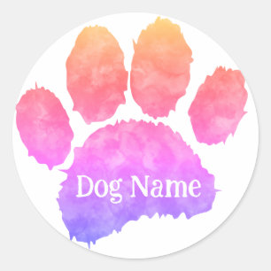 Sticker Rond Empreinte de patte de chien avec nom personnalisé