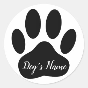 Sticker Rond Empreinte de patte de chien avec nom personnalisé