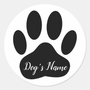 Sticker Rond Empreinte de patte de chien avec nom personnalisé