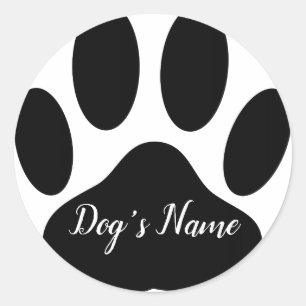 Sticker Rond Empreinte de patte de chien avec nom personnalisé