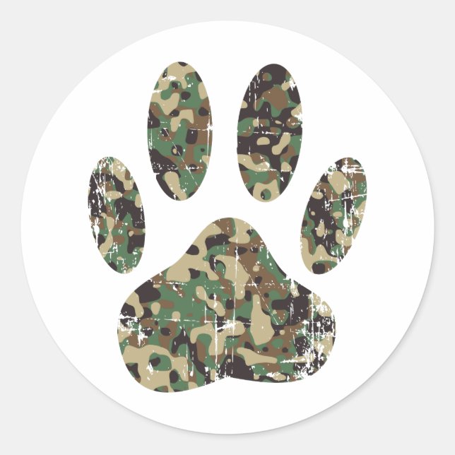 Sticker Rond Empreinte de patte de chien Camo en détresse (Devant)