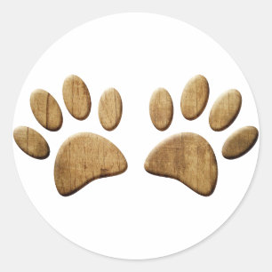 Sticker Rond Empreinte de patte de chien de bois