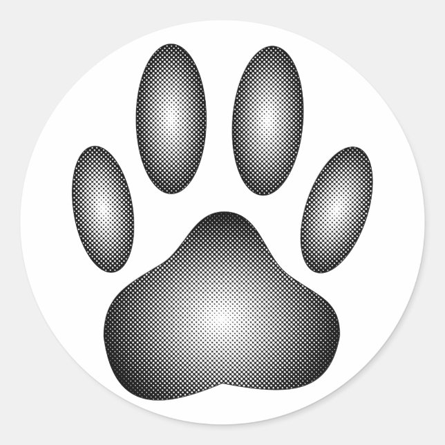 Sticker Rond Empreinte de patte de chien en dégradé noir et bla (Devant)