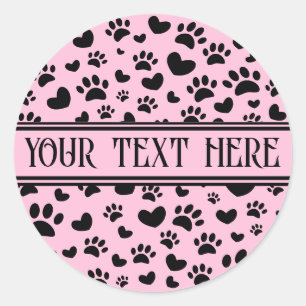Sticker Rond Empreinte de Patte de Chien et Cœurs Avec Nom Pers