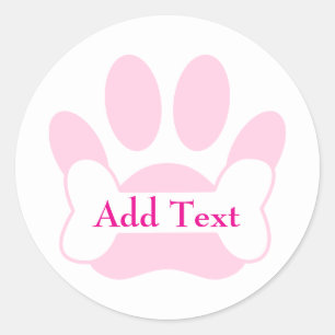 Sticker Rond Empreinte de Patte de Chien Et Os Rose Clair