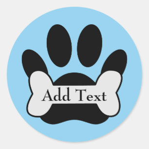 Sticker Rond Empreinte de patte de chien et os sur animal de co